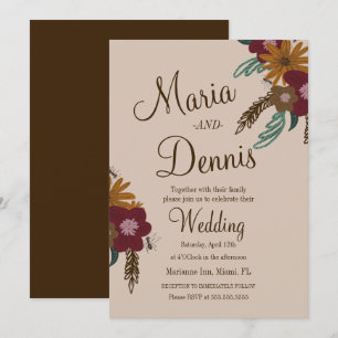 Convite Casamento Floral Botânico de Girassol Abelha Vinta