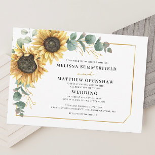 Convite Casamento Floral Botânico de Girassol Eucalipto