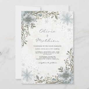 Convite Casamento Floral Botânico De Inverno Frosty Blue