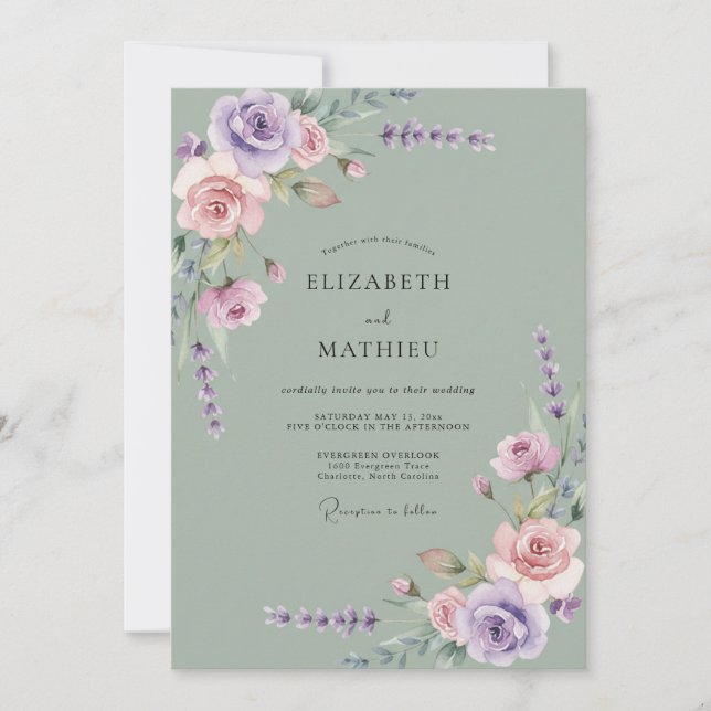 Convite Casamento Floral Botânico de Lavanda (Frente)