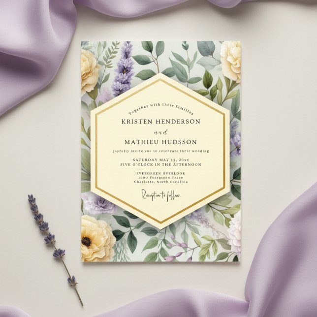Convite Casamento Floral Botânico de Lavanda (Criador carregado)