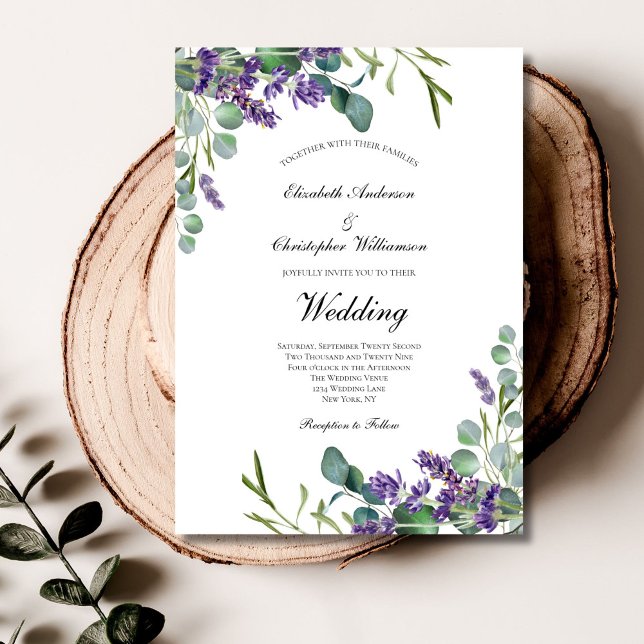 Convite Casamento Floral Botânico de Lavanda Eucalipto (Lavender Eucalyptus Elegant Formal Wedding Invitation. Printed or Digital)