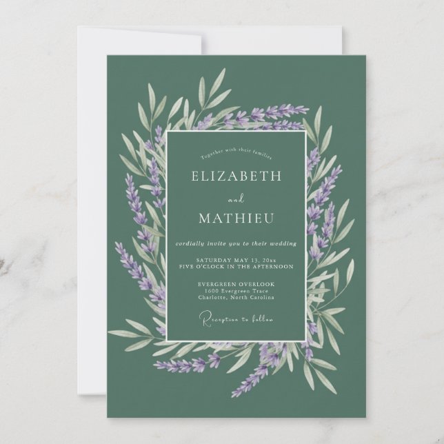 Convite Casamento Floral Botânico de Lavanda Salvia (Frente)