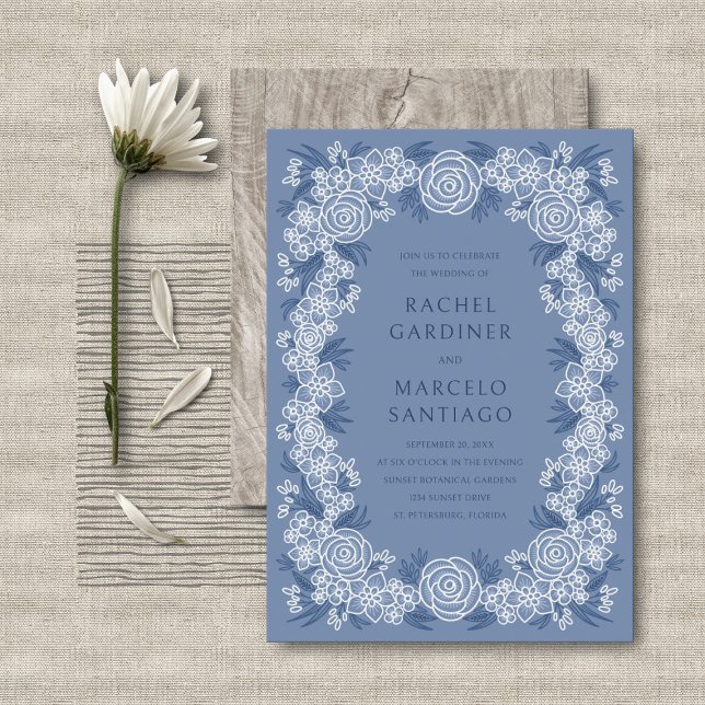 Convite Casamento Floral Botânico de Marinho Azul Dusty (Criador carregado)