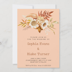 Convite Casamento Floral Botânico de Outono em Cor de Dama