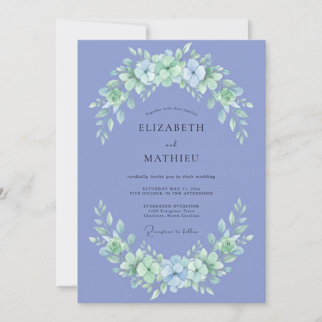 Convite Casamento Floral Botânico de Periwinkle (Frente)