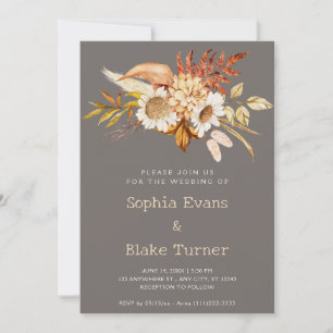 Convite Casamento Floral Botânico de Prata no Outono Count