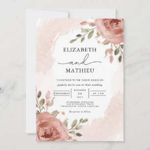 Convite Casamento Floral Botânico De Rosa Suave