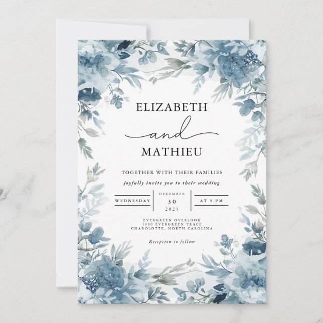 Convite Casamento Floral Botânico de Serene Dusty (Frente)