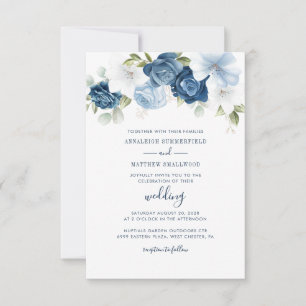 Convite Casamento Floral Botânico Dusty Blue Greenery