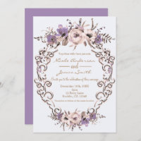 Casamento Floral Botânico Elegante Creme Roxo