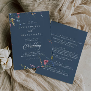 Convite Casamento Floral Botânico Elegante Frente e Verso