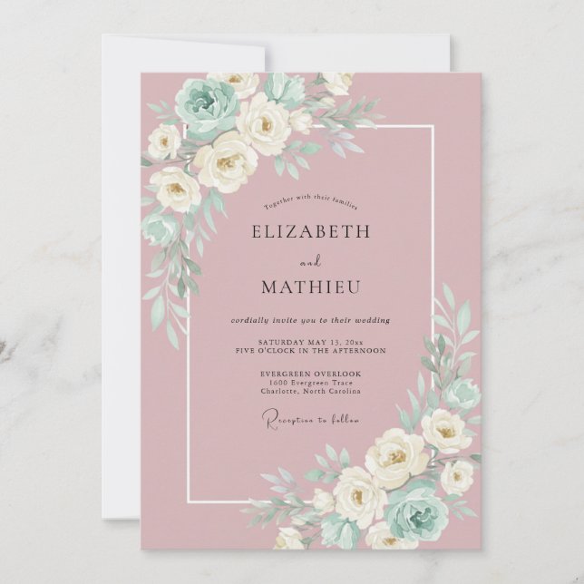 Convite Casamento Floral Botânico Elegante Malva (Frente)