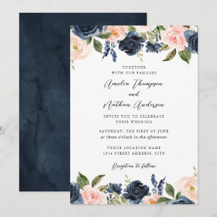 Convite Casamento Floral Botânico Elegante Rosa Bege Marin