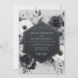Convite Casamento Floral Botânico em Carvão
