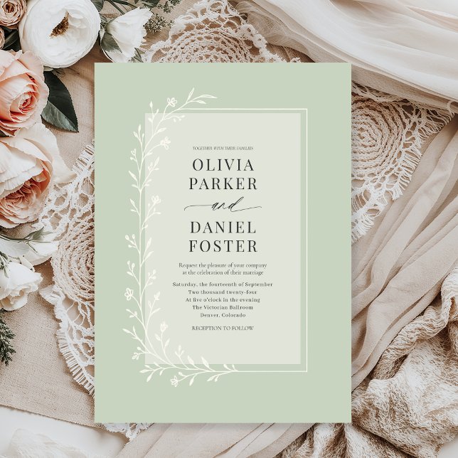 Convite Casamento Floral Botânico em Verde Sálvia (Criador carregado)