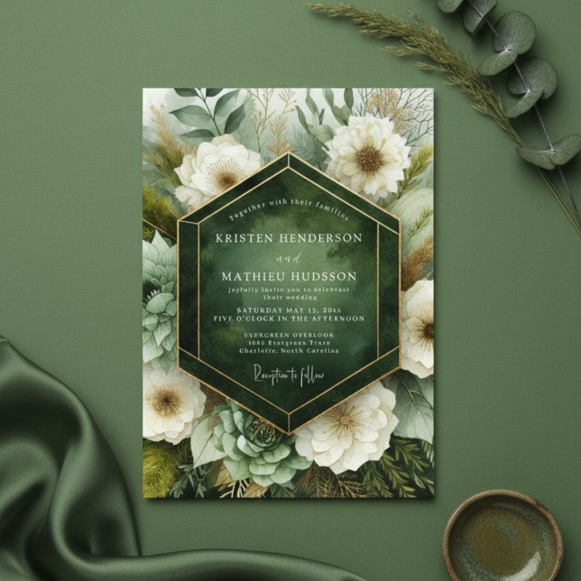 Convite Casamento Floral Botânico Esmeralda (Criador carregado)