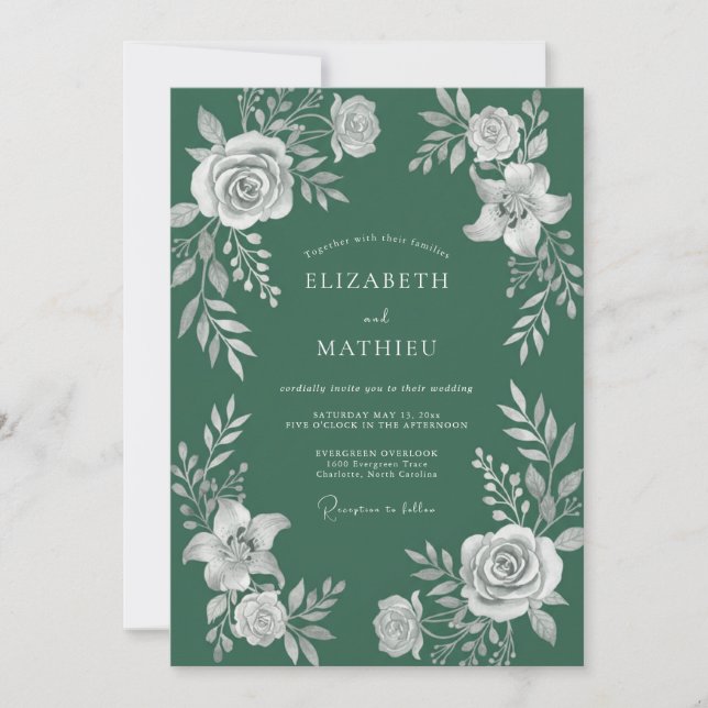 Convite Casamento Floral Botânico Esmeralda (Frente)