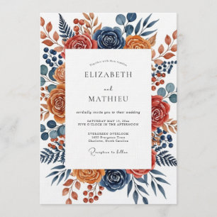 Convite Casamento Floral Botânico Laranja Queimada