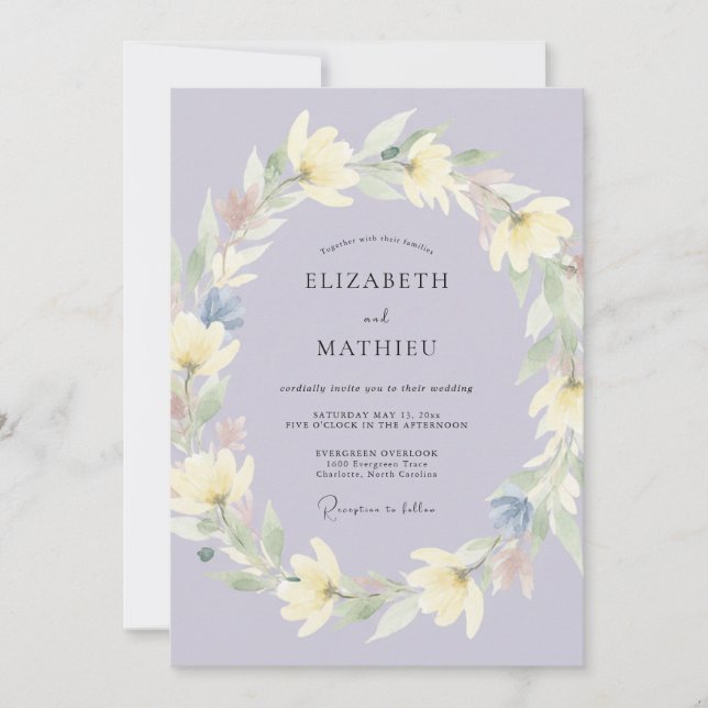 Convite Casamento Floral Botânico Luminoso de Lavanda (Frente)