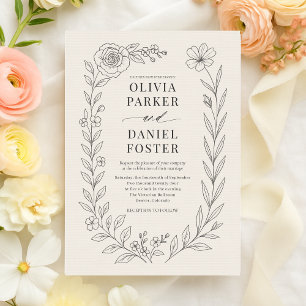 Convite Casamento Floral Botânico Marfim Elegante