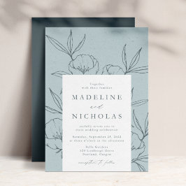 Convite Casamento Floral Botânico Moderno Azul e Azul Nava