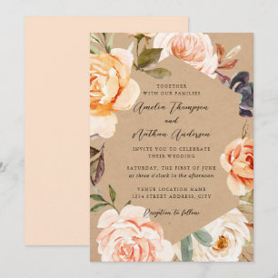 Convite Casamento Floral Botânico Moderno Beijo de Pêssego