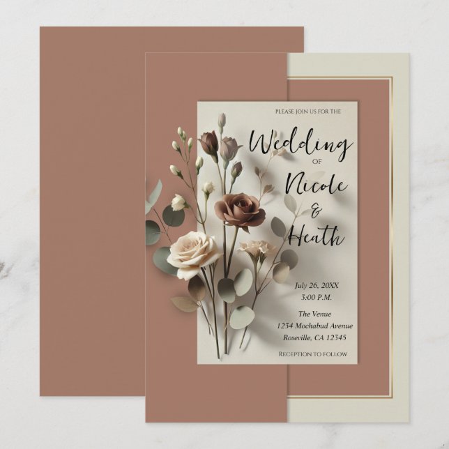 Convite Casamento Floral Botânico Moderno de Mousser de Mo (Frente/Verso)