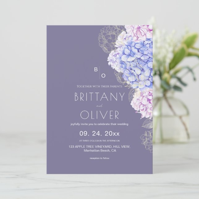 Convite Casamento Floral Botânico Moderno Lavanda & Branco (Em pé/Frente)