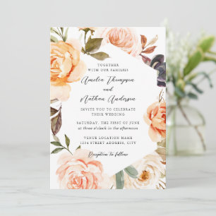Convite Casamento Floral Botânico Moderno Rosa Bege