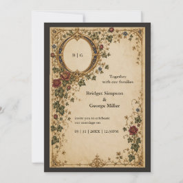 Convite Casamento Floral Botânico Monograma Real Medieval