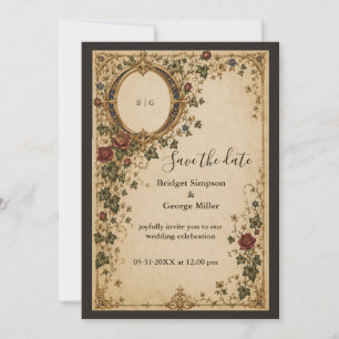 Convite Casamento Floral Botânico Monograma Real Medieval