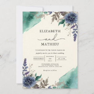 Convite Casamento Floral Botânico Moody Teal