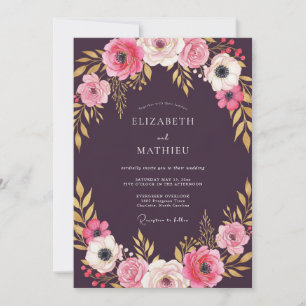 Convite Casamento Floral Botânico Opulento Ameixa