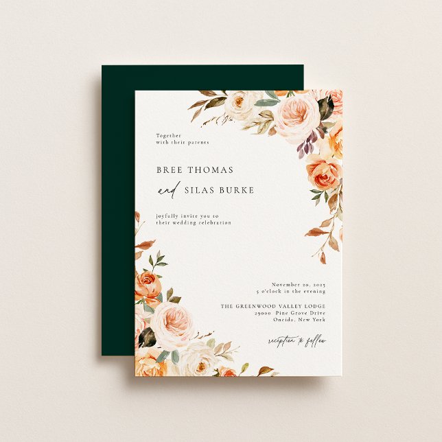 Convite Casamento Floral Botânico Outono Terroso (Criador carregado)
