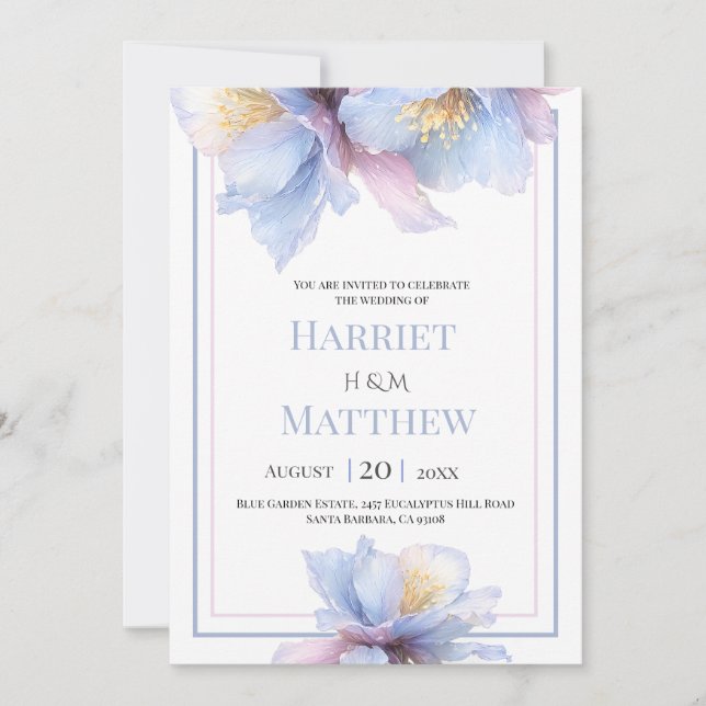 Convite Casamento Floral Botânico Pastel Artístico (Frente)