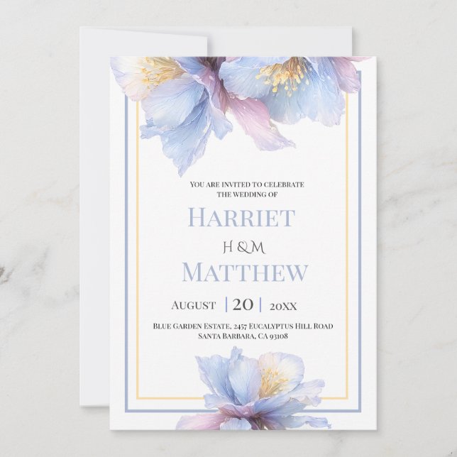 Convite Casamento Floral Botânico Pastel Artístico (Frente)