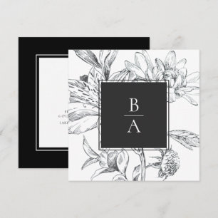 Convite Casamento Floral Botânico Preto Branco Elegante