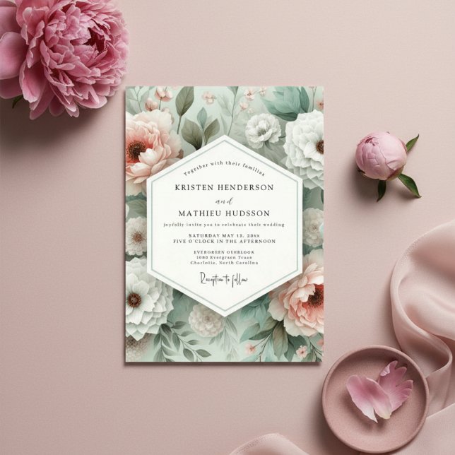 Convite Casamento Floral Botânico Rosa (Criador carregado)