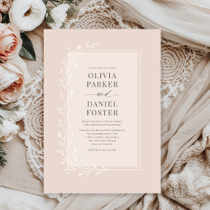 Convite Casamento Floral Botânico Rosa Bege