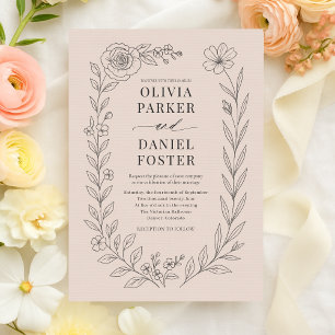 Convite Casamento Floral Botânico Rosa Bege