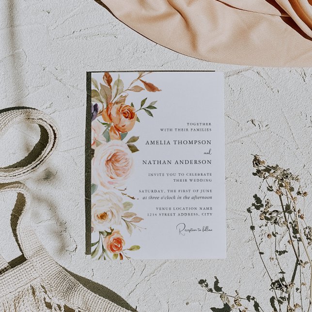 Convite Casamento Floral Botânico Rosa Bege (Criador carregado)