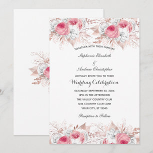 Convite Casamento Floral Botânico Rosa Branco Dourado Rosa
