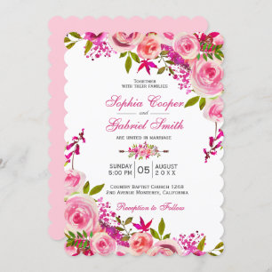 Convite Casamento Floral Botânico Rosa da Fuchsia Rosa