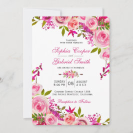 Convite Casamento Floral Botânico Rosa da Fuchsia Rosa
