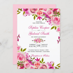 Convite Casamento Floral Botânico Rosa da Fuchsia Rosa