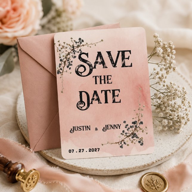 Convite Casamento floral botânico rosa poeirento (Criador carregado)