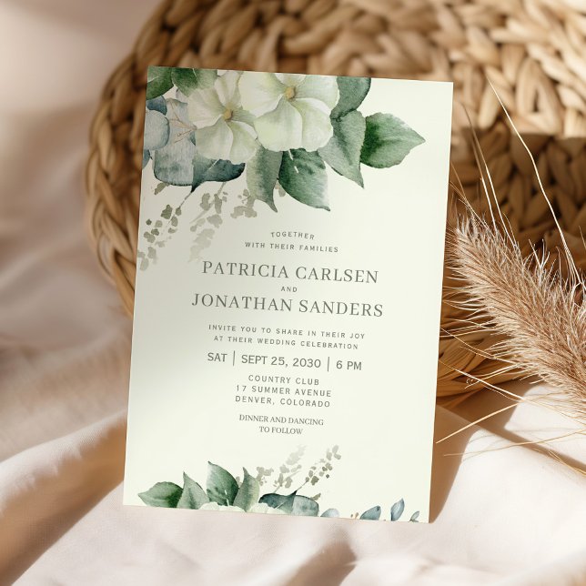 Convite Casamento floral botânico rústico em verde sálvia  (Criador carregado)
