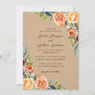 Convite Casamento Floral Botânico Rústico Multicolorido