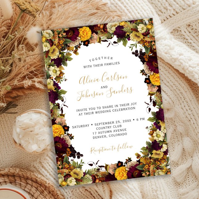 Convite Casamento floral botânico rústico outono (Criador carregado)